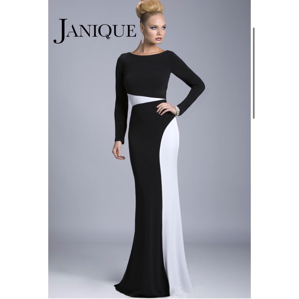 $398 NWT Janique Kourosh Gown Women 8 Black White Colorblock‎ Formal Dress K6426
